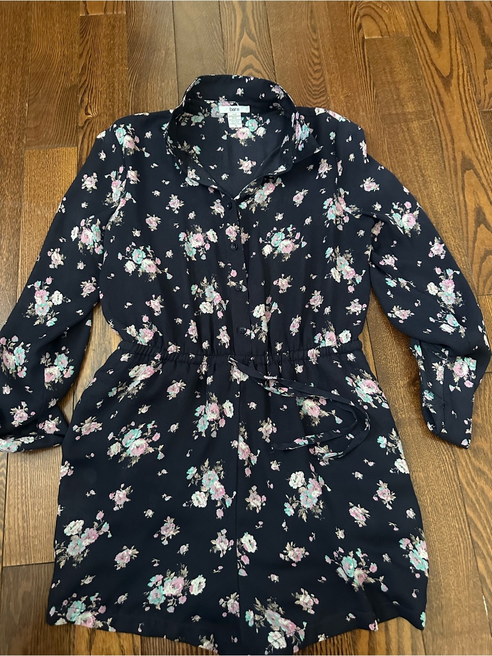 Bar III Navy Floral Top with Pastel Blooms